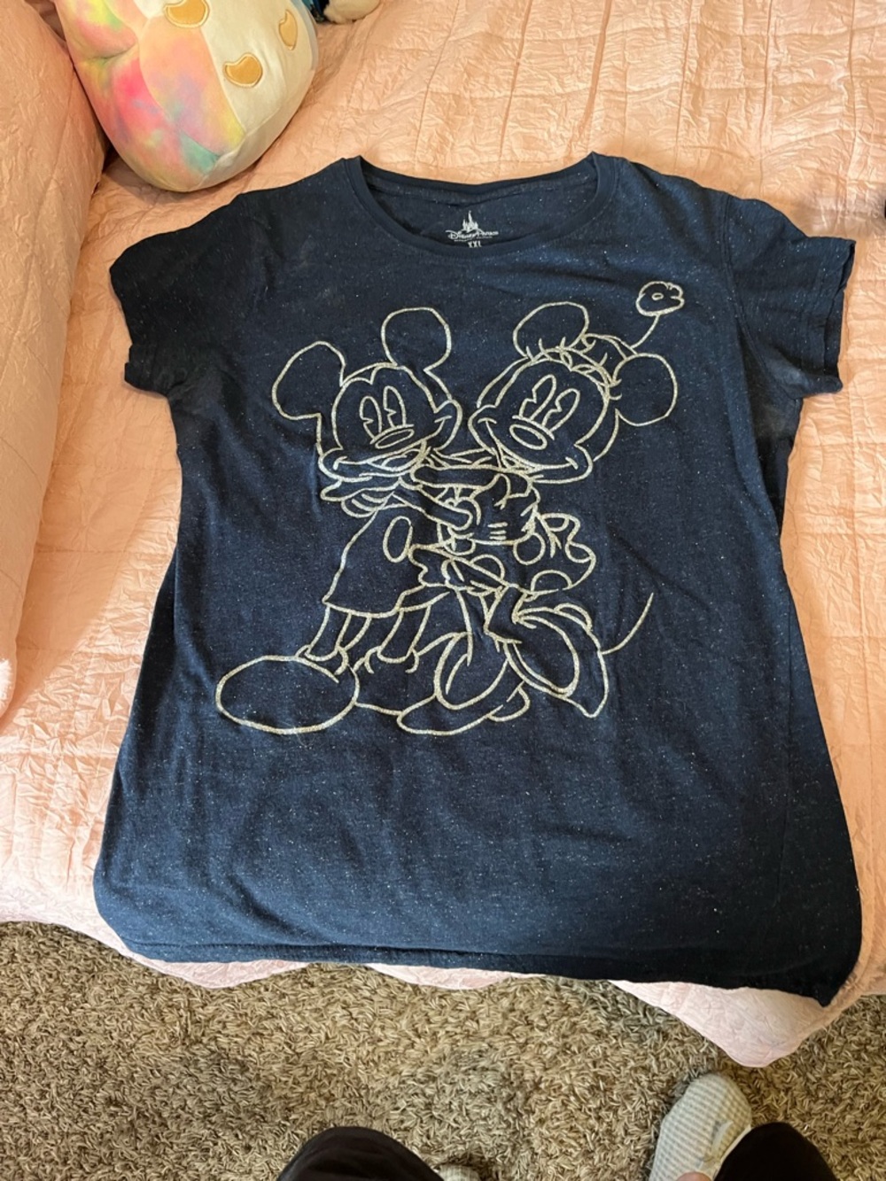 Disney Navy Short-Sleeve Tee with Gold Outline Mickey & Minnie